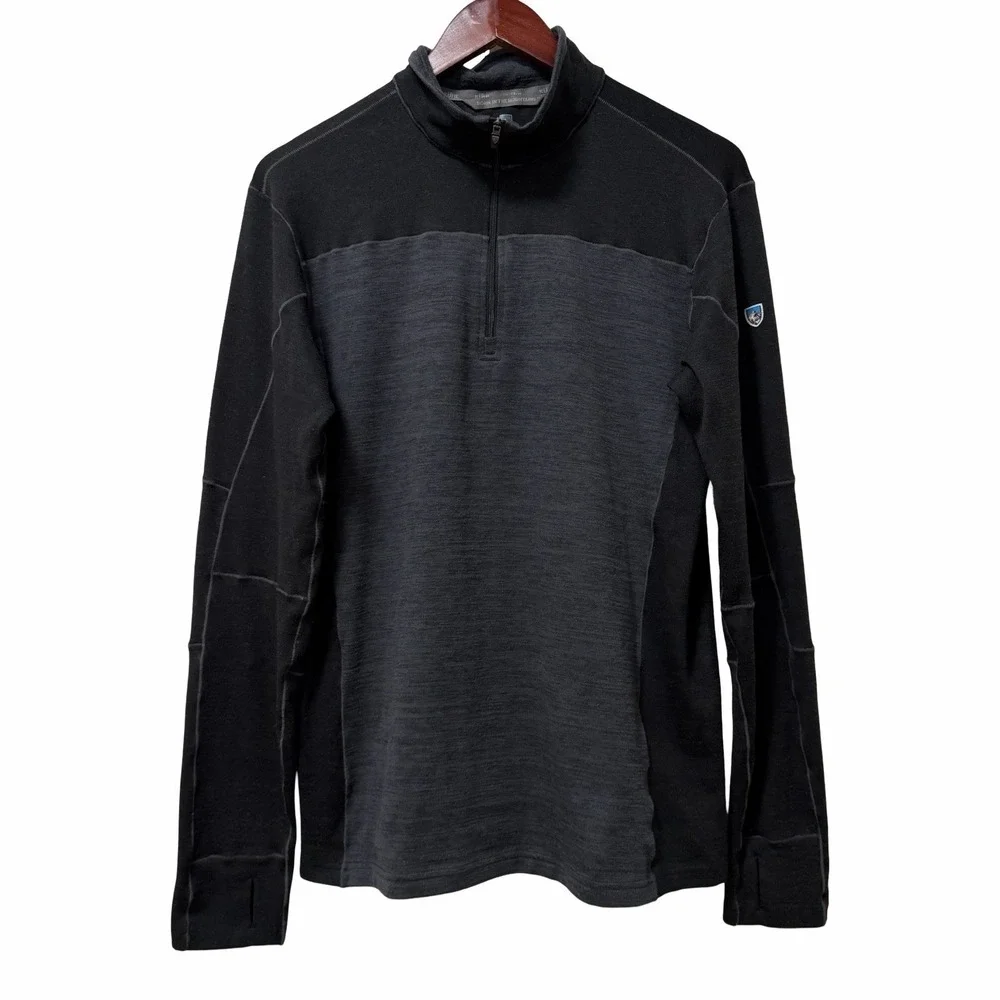 Kuhl Mens Ryzer‎ 1/4 Zip Pullover Base Layer Shirt Size M Black Gray Outdoors